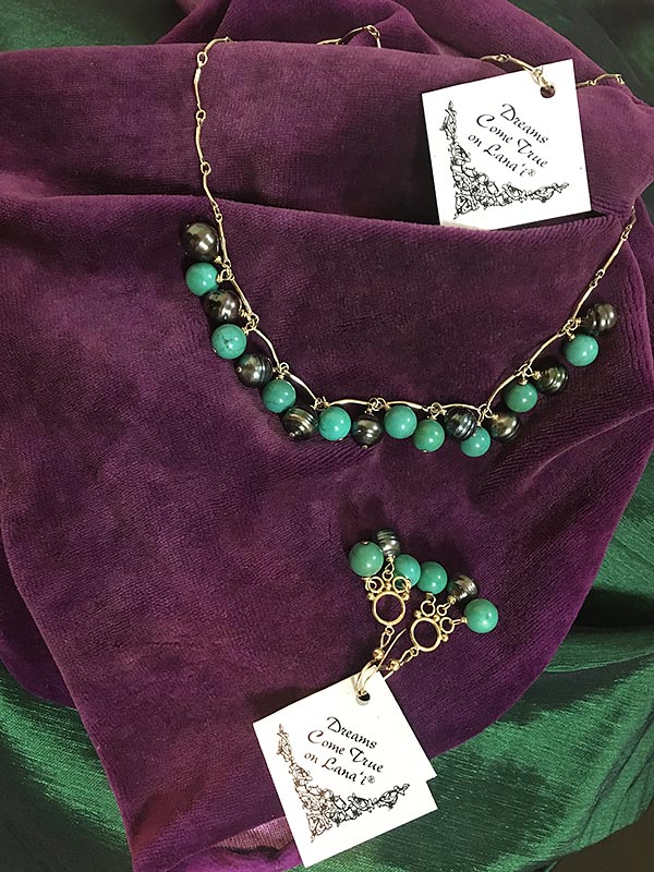 Tibetan Turquoise/Tahitian Pearl Designer Necklace